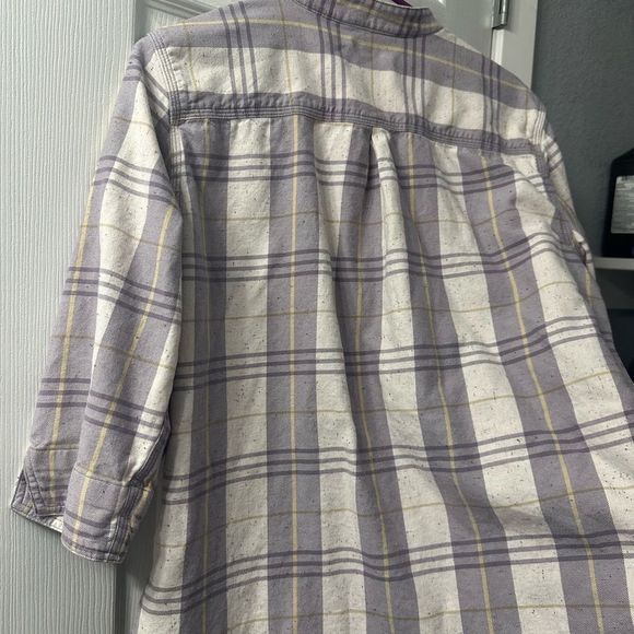 Carhartt Women's Relaxed Fit 3/4 Sleeve Plaid Shirt Gule Gray purple tan Large - Picture 8 of 12